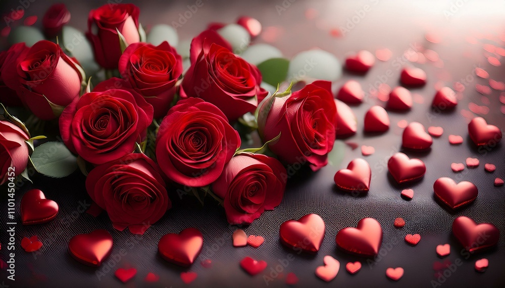 Romantic red roses and hearts for Valentine's Day. Romantic red roses and hearts for Valentine's Day.
