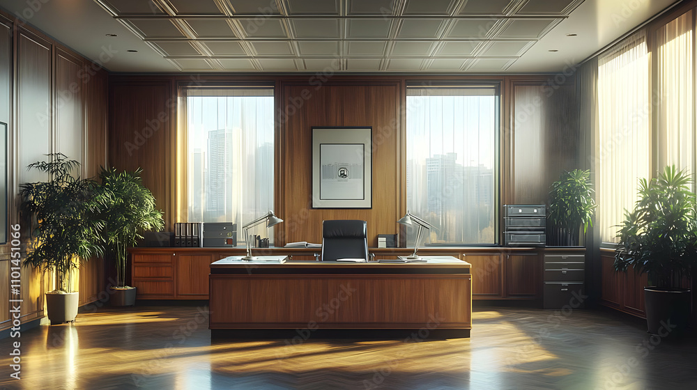Fototapeta premium Sunlit Modern Office Illustration