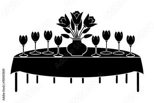 Tulip Banquet on the Table Silhouette Vector Illustration