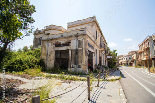 Street view of abandoned buildings in the Varosha (Kapali Maras) ghost town, Cyprus	
