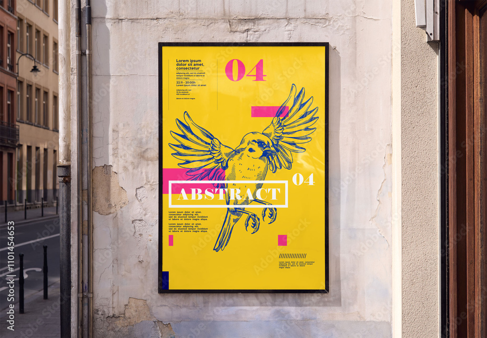 Wall Sign Format Mockup Of Vertical Customizable Sign On Wall Stock Template | Adobe Stock