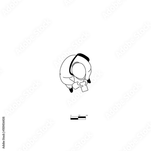 スマホを操作する高齢の男性の平面図イラスト