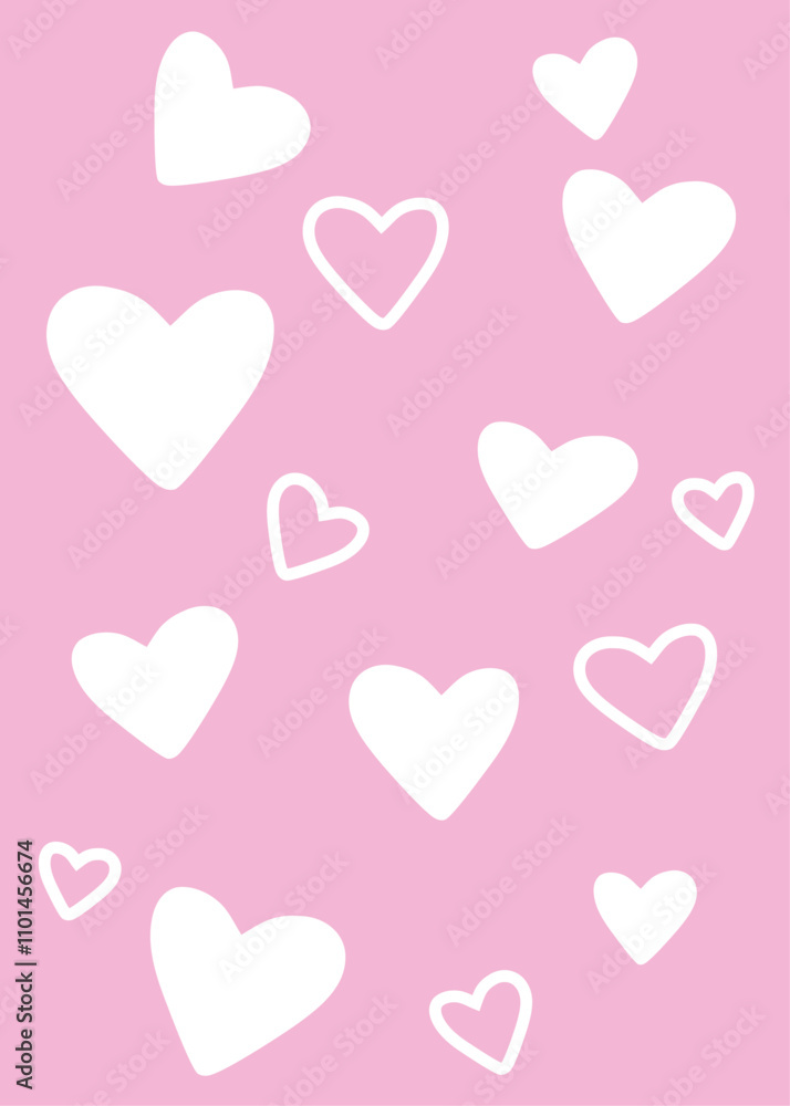 Banner con patrón con silueta de grupo de corazones con relleno y línea exterior para tarjetas y felicitaciones de San Valentín Banner con patrón con silueta de grupo de corazones con relleno y línea exterior para tarjetas y felicitaciones de San Valentín