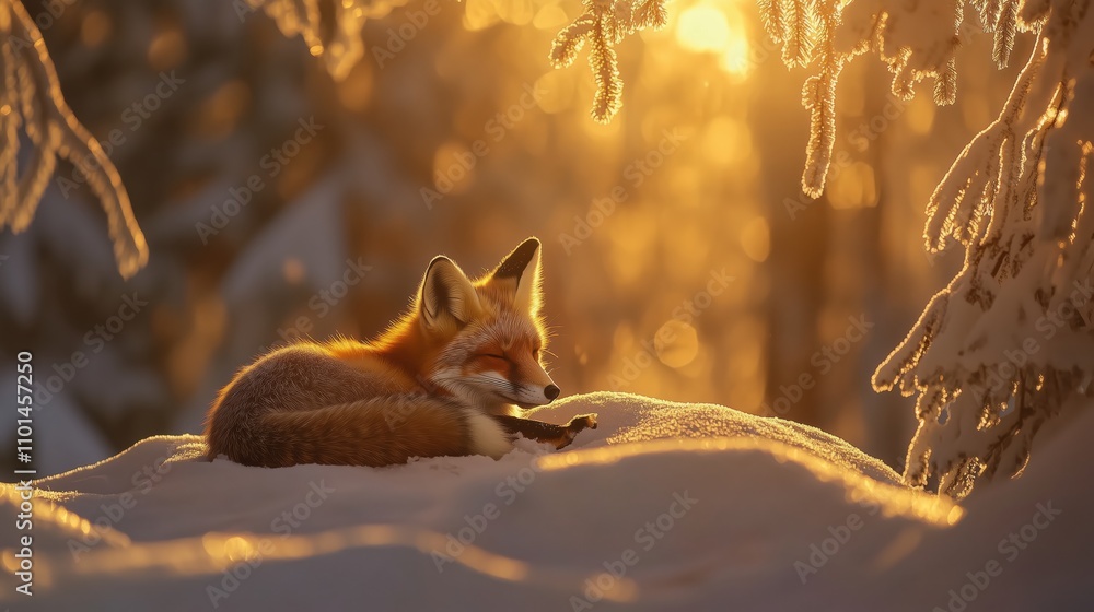 Fototapeta premium Schlafender Fuchs im weichen Schnee