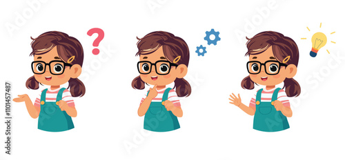 happy cute kid girl question think search idea process