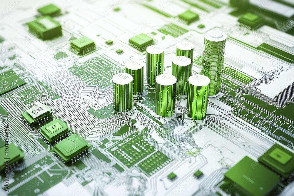 Business growth execution framework arrangement, dynamic tech-inspired style, vibrant green and white palette, top view focus, with circuit board pattern background. Business growth execution framework arrangement, dynamic tech-inspired style, vibrant green and white palette, top view focus, with circuit board pattern background.
