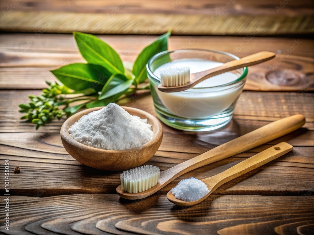 Baking Soda and Toothbrush on Wooden Board - Natural Oral Care Solutions, Eco-Friendly Alternatives, Home Remedies, Dental Hygiene Tips, Sustainable Living, DIY Toothpaste Baking Soda and Toothbrush on Wooden Board - Natural Oral Care Solutions, Eco-Friendly Alternatives, Home Remedies, Dental Hygiene Tips, Sustainable Living, DIY Toothpaste