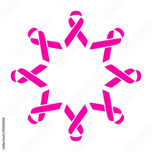 Cinta rosa. Logo con grupo de cinta de concientización sobre el cáncer de mama con forma de estrella 