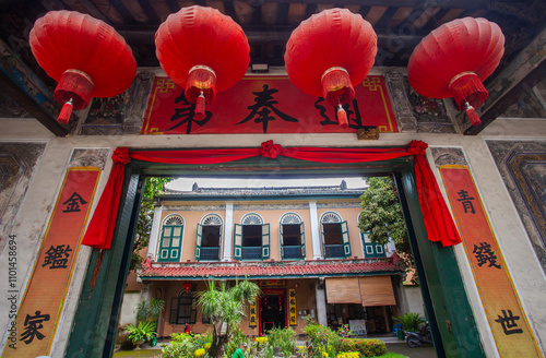Tjong A Fie Mansion, a heritage building and popular tourist destination in Medan City, North Sumatera, Indonesia. Exotic vintage old oriental style house.