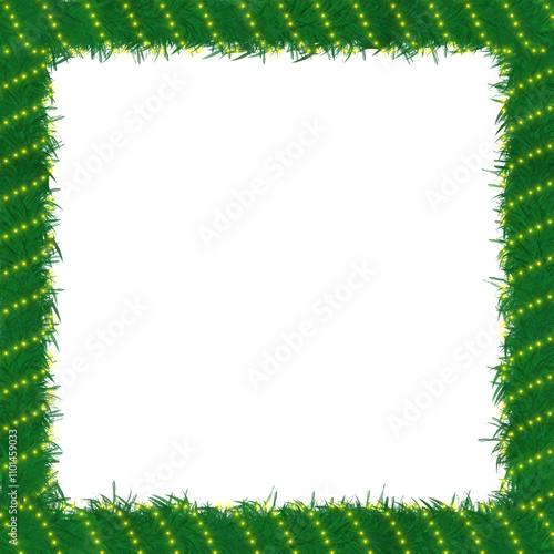 Christmas square border frame. Christmas wreath with sparkle lights. Christmas concept for decoration