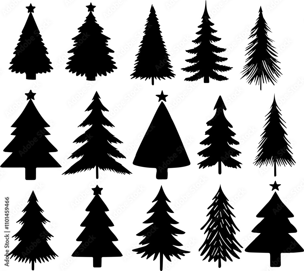 Obraz premium christmas trees set isolated on tansparent baackground vector illustration EPS 10