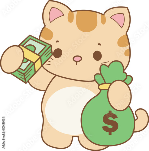 Illustration of cute kitty icon.
Funny cat in daily activities elements.
