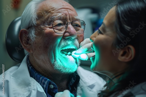 Senior Man Undergoing Dental Checkup Elderly Patient Receives Oral Examination from Dentist