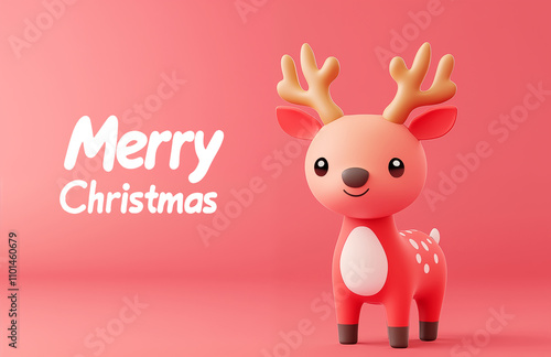 Cartoon cute christmas reindeer illustration
 photo