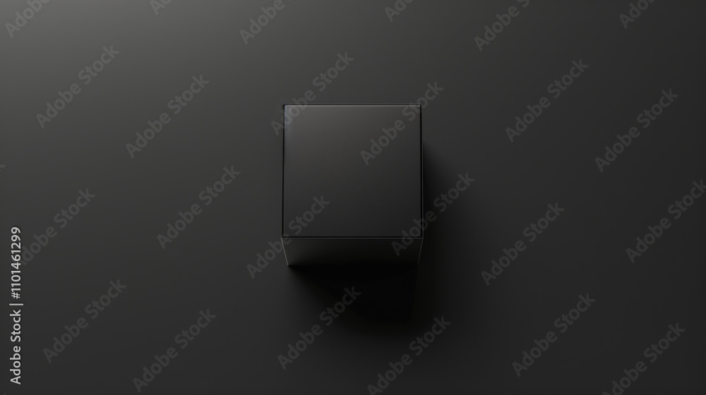 Black Box Mockup for Advertisement on Seamless Black Background, Minimalist Design with Clean Lines Black Box Mockup for Advertisement on Seamless Black Background, Minimalist Design with Clean Lines