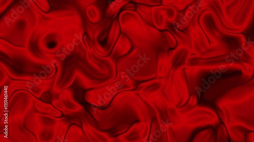 Deep red fabric ripples and folds create a rich texture.
