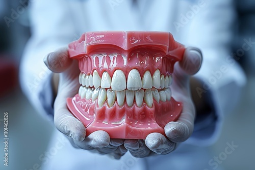 Expert dental professional carefully fitting all on four prosthetics with precision and attention