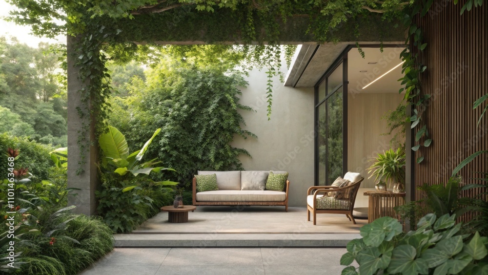 Lush greenery envelops the seating area providing a natural backdrop that enhances the tranquil ambiance with vibrant foliage framing the space beautifully. Lush greenery envelops the seating area providing a natural backdrop that enhances the tranquil ambiance with vibrant foliage framing the space beautifully.