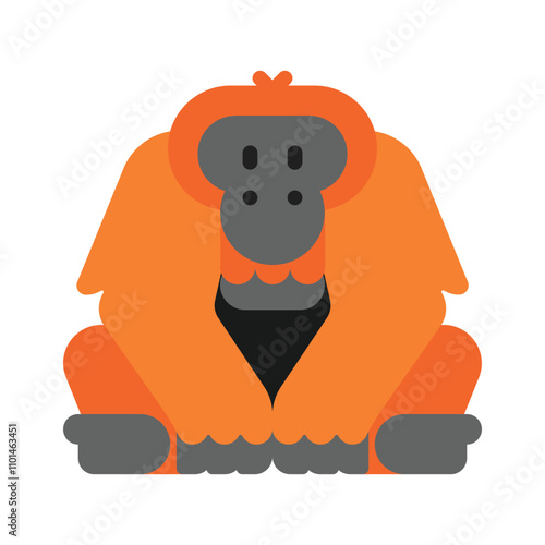 Orangutan Vector Icon - Isolated Orange-Haired Ape with Long Arms Sign Design