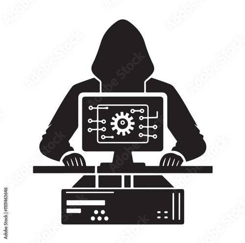 Computer hacker silhouette vector illustration
