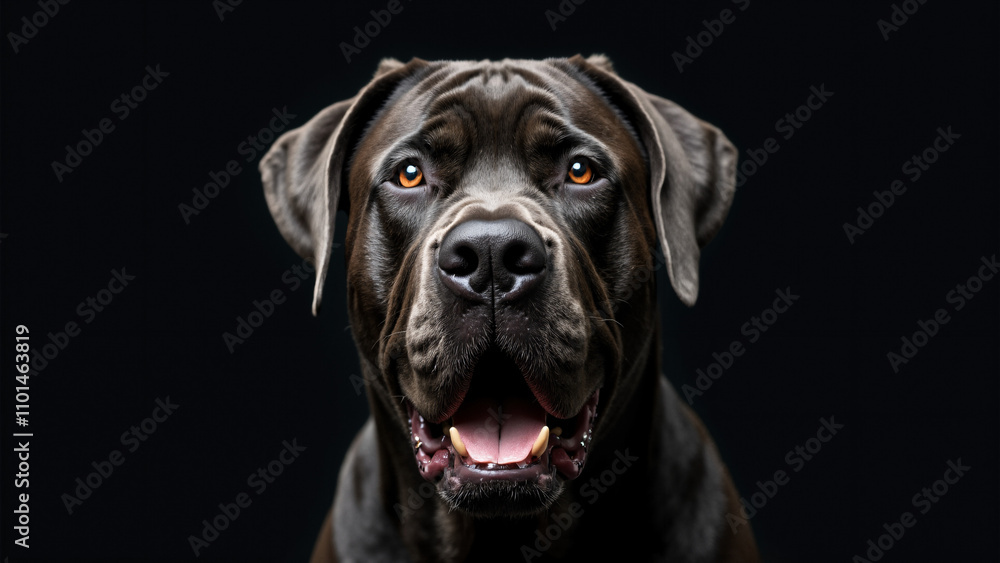Surprised Cane Corso Dog on Black Background: Perfect for Black Friday Sale Ads and Holiday Shopping Promotions Surprised Cane Corso Dog on Black Background: Perfect for Black Friday Sale Ads and Holiday Shopping Promotions