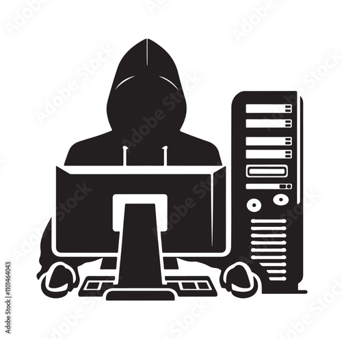 Computer hacker silhouette vector illustration