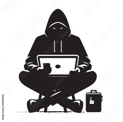 Computer hacker silhouette vector illustration