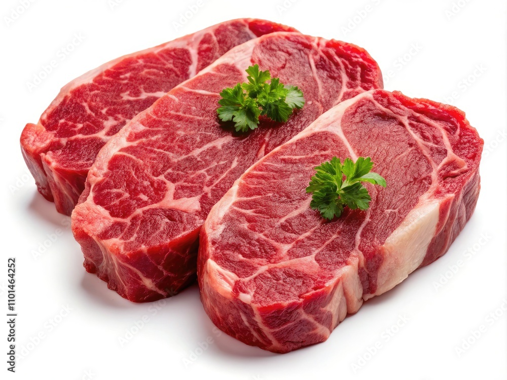 Obraz premium Raw Steak Cuts Isolated on White Background - Perfect for Cooking, Recipes, or Butcher Shop Illustrations