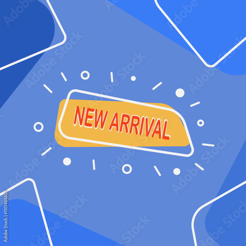 New arrival banner design with vibrant colors and playful elements, perfect for promotions and announcements