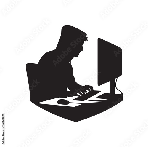 Computer hacker silhouette vector illustration