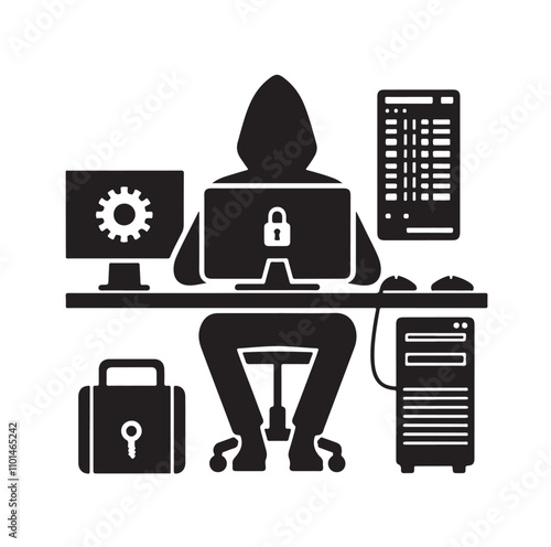 Computer hacker silhouette vector illustration