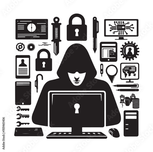 Computer hacker silhouette vector illustration