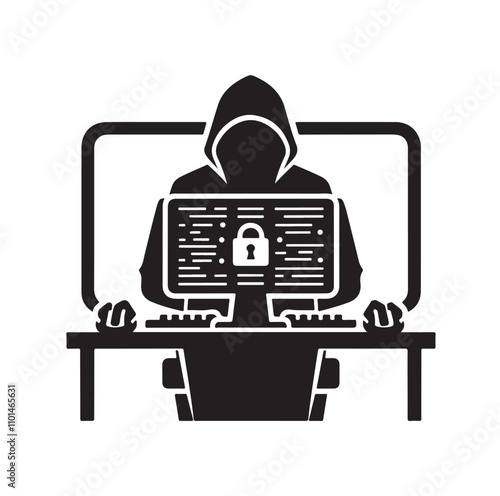 Computer hacker silhouette vector illustration