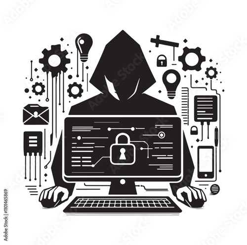 Computer hacker silhouette vector illustration