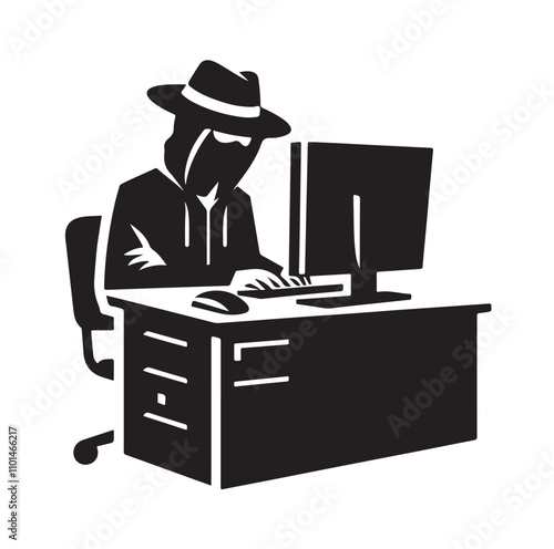 Computer hacker silhouette vector illustration