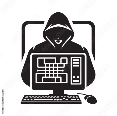 Computer hacker silhouette vector illustration