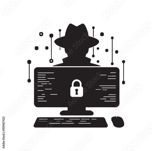 Computer hacker silhouette vector illustration