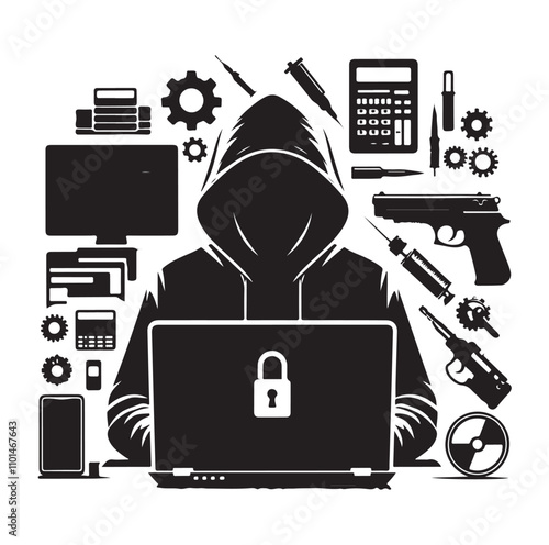 Computer hacker silhouette vector illustration
