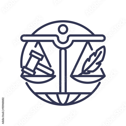 Scales of justice with gavel and feather symbolize balance, law, and reform.