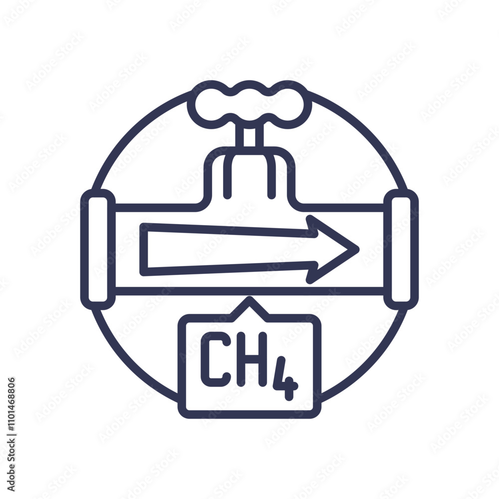 Illustration of methane pipeline with CH4 symbol, representing methane flow and energy transport. Illustration of methane pipeline with CH4 symbol, representing methane flow and energy transport.