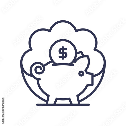 Piggy bank with coin symbolizes saving money and financial growth.