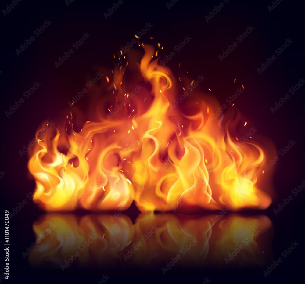 Fototapeta premium Fire flames and effects in realistic illustration