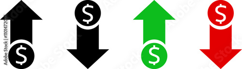Set of high sales money increase icon. Contains such icons as Arrow. Cost rising icon
