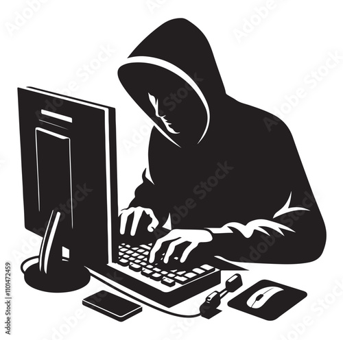 Computer hacker silhouette vector illustration
