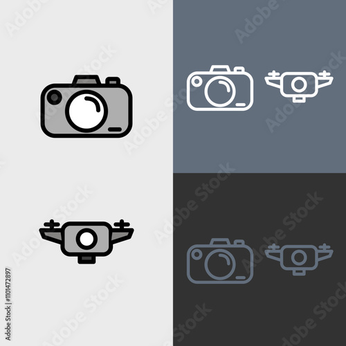 Compact Camera and drone - clean and modern Photography and videography icon set.