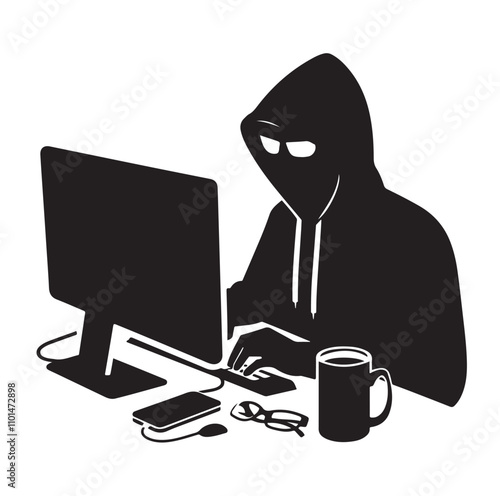 Computer hacker silhouette vector illustration
