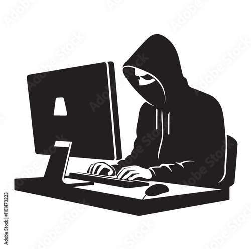 Computer hacker silhouette vector illustration
