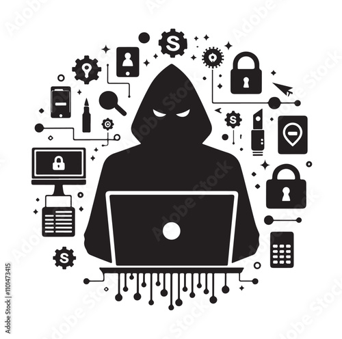 Computer hacker silhouette vector illustration
