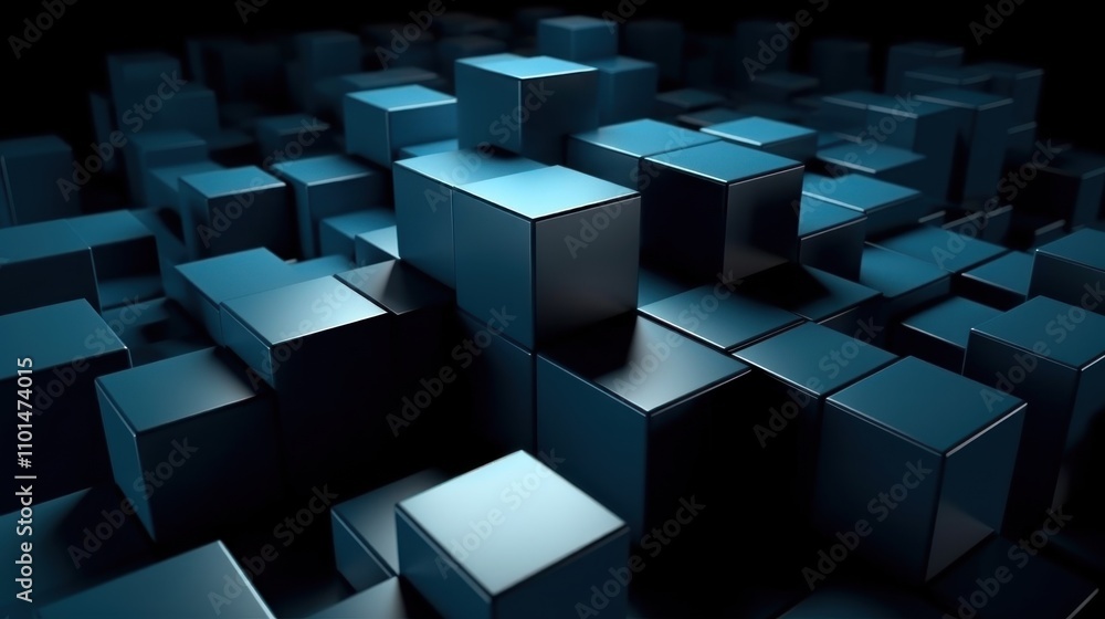 Abstract Dark Blue Cubes 3D Render: A Digital Composition of Stacked Cubes Abstract Dark Blue Cubes 3D Render: A Digital Composition of Stacked Cubes
