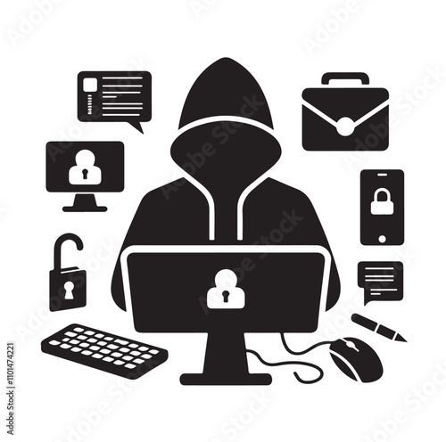 Computer hacker silhouette vector illustration
